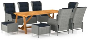 vidaXL 9 pcs conjunto de jantar para jardim cinzento-claro