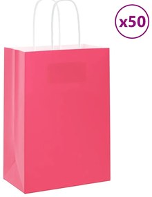 vidaXL Sacos de papel 50 unid com alças rosa 15x8x21 cm