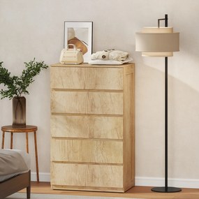 Cómoda de 5 Gavetas para Quarto Moderna Design sem Puxadores para Sala de Jantar Entrada 60x39x100 cm Madeira Natural