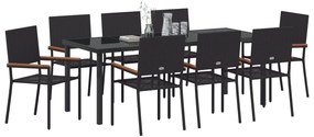 Conjunto de Jantar de 9 Peças Preto Rattan Poliéster