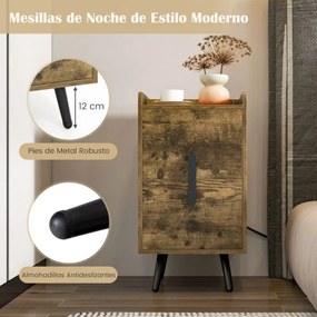 Mesa de cabeceira ou mesa apoio com 2 gavetas 40 x 32 x 60 cm e Estação de carregamento Pernas de metal resistentes Castanha