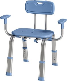 Banco de duche ergonómico com apoios de braços 60-70 (L) x 52 (P) x 62-72 (A) cm, encosto, altura e assento ajustáveis, azul