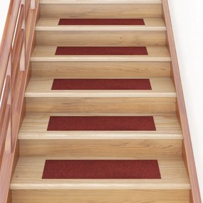vidaXL Tapetes de escada autoadesivos 15 peças 76x20 cm vermelho bordô retangular