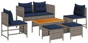 vidaXL Conjunto de Sofá de Jardim 6 pcs cinzento e azul marinho