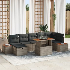 Conjunto de Sofá de Jardim com Almofadas Cinza de Rattan Poliéster