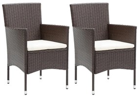 3 pcs conjunto jantar p/ jardim c/ almofadões vime PE castanho