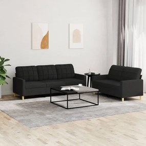 3201310 vidaXL 2 pcs conjunto de sofás com almofadões tecido preto