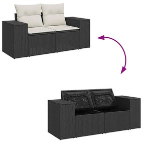 8 pcs conjunto sofás jardim com almofadões vime PE/acácia preto