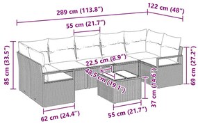 Conjunto de Sofá de Jardim vidaXL de 8 Peças com Almofadas Bege Polira