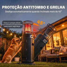 Aquecedor de Gás para Pátio 11 kW Estufa de Exterior Portátil a Propano com Grelha de Proteção e Sistema Antitombo Preto