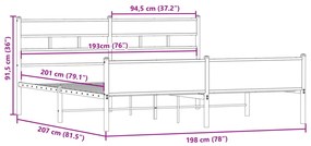 Estrutura de cama sem colchão 193x203cm metal carvalho fumado