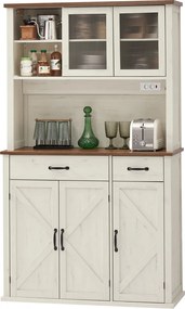 Aparador, armário de cozinha, com iluminação 39,5 x 80,5 x 180,6 cm Branco vintage