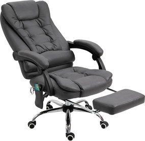 Cadeira de escritório com massagem e aquecimento, altura ajustável, encosto reclinável, apoio para os pés e almofada lombar integrada cinzento escuro