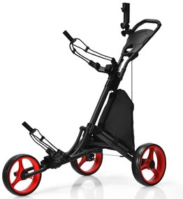 Carrinho de Golfe com 3 Rodas Dobrável Altura do Carrinho de Golfe Regulável Altura de Controlo Regulável Carrinho de Golfe com Marcador de Taça Verme