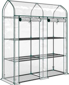 Outsunny Estufa Pequena de 3 Níveis 2 Portas Enroláveis Estrutura de Aço Cobertura de Plástico 143x46x165 cm Transparente | Aosom Portugal