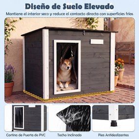 Casota para Cães, 85,5 x 56,5 x 64,5 cm, Teto de Asfalto Impermeável, Cinzento