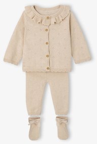 Conjunto em malha 3 peças para bebé menina bege mesclado
