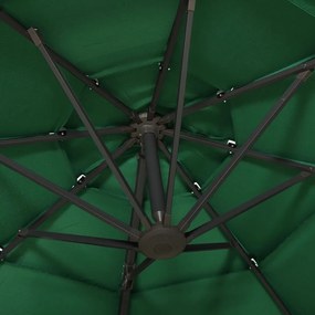 Guarda-sol de jardim 4 camadas c/ poste de alumínio 3x3 m verde
