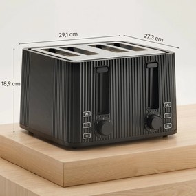 Torradeira de 4 Ranhuras Largas 7 Níveis de Torragem Função Descongelar Aquecer e Cancelar Bandeja Removível Preto