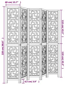 Biombo c/ 5 painéis madeira de paulownia maciça castanho