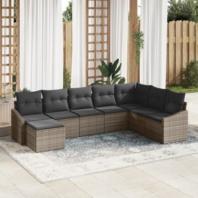 Conjunto de Jantar de Jardim com 8 Peças e Almofadas Cinza Polirattan