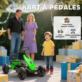 Kart a pedais para crianças, karting infantil para idades entre os 2 e os 5 anos com rodas silenciosas em EVA, com marcha à frente e à ré, verde