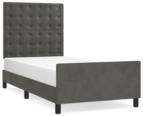 Estrutura de cama c/ cabeceira 80x200 cm veludo cinzento-escuro