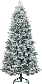 Árvore de Natal artificial de 180 cm com suporte metálico, 1489 ramos cobertos de neve, pinhas, verde