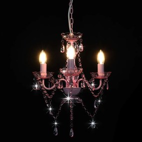 Lustre com contas redondo 3 x E14 cor-de-rosa