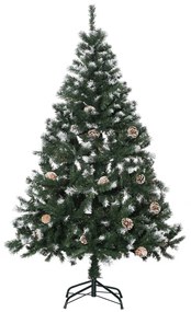 HOMCOM Árvore de Natal Artificial 150cm com 676 Ramas e 41 Pinhas Folhas de PVC com Efeito de Neve Base Dobrável e Suporte Metálico para Interiores Verde