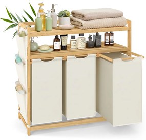 Cesto da roupa suja com vários compartimentos e prateleiras práticas 94 x 33 x 98 cm Creme