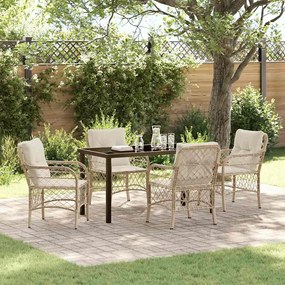 vidaXL Conjunto de Jantar de Jardim 5 Peças com Almofadas Bege Rattan Poliéster