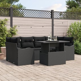 Conjunto de Sofás de Jardim vidaXL 7 Peças com Almofadas Preto Rattan
