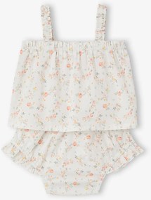 Conjunto top e cueca para bebé menina cru