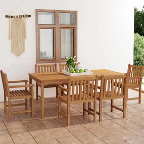 vidaXL 7 pcs conjunto de jantar p/ jardim madeira de teca maciça