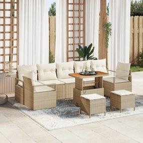 Conjunto de Sofás de Jardim de 10 Peças com Almofadas Bege em Rattan P