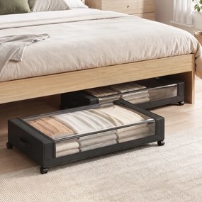 Conjunto de 2 Caixas de Arrumação Debaixo da Cama com Rodas, 78 x 44 x 16 cm, Capacidade de 40 L, Preto