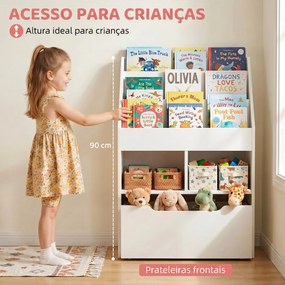 Estante de Madeira para Brinquedos com 3 Compartimentos 2 Cubos e Gaveta Móvel com 4 Rodas Estante para Livros Infantil para Dormitório Infantil Sala