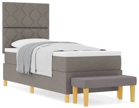 Cama Box Spring com Colchão &amp; Banco Taupe 80x200 cm Tecido