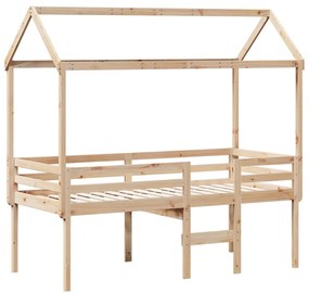 Cama alta com telhado 90x190 cm pinho maciço castanho-mel