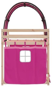 Beliche com cortinas 80x200 cm madeira de pinho maciça rosa