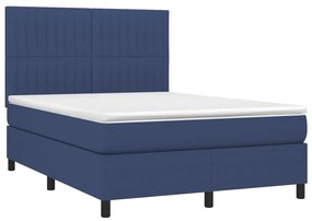 Cama box spring c/ colchão e LED 140x200 cm tecido azul