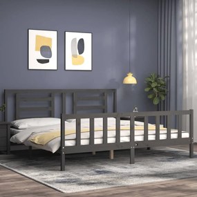 Estrutura de cama com cabeceira 200x200 cm madeira maciça cinza