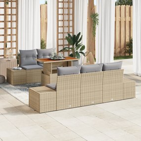 Conjunto de Sofá de Jardim de 6 Peças com Almofadas Bege Rattan Poliés