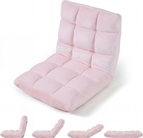 Cadeira de Chão Dobrável, 104 x 53 x 15 cm, Encosto Ajustável em 14 Posições, Rosa-claro