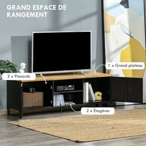 Móvel de TV 150 x 40 x 50 cm para televisores de 55'' com 2 armários, pés ajustáveis, preto e tampo em cor natural