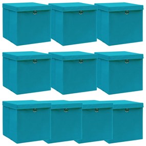 Caixas de arrumação com tampas 10 pcs tecido azul-bebé