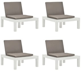 Cadeiras de jardim com almofadões 4 pcs plástico branco