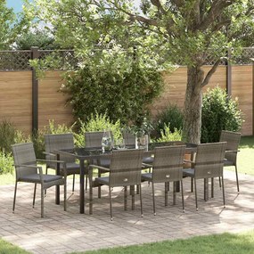 vidaXL Conjunto de Jantar de Jardim 9 Peças com Almofadas Cinza Rattan PE