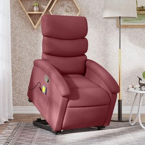 vidaXL Poltrona de massagens reclin. elevatória tecido vermelho tinto